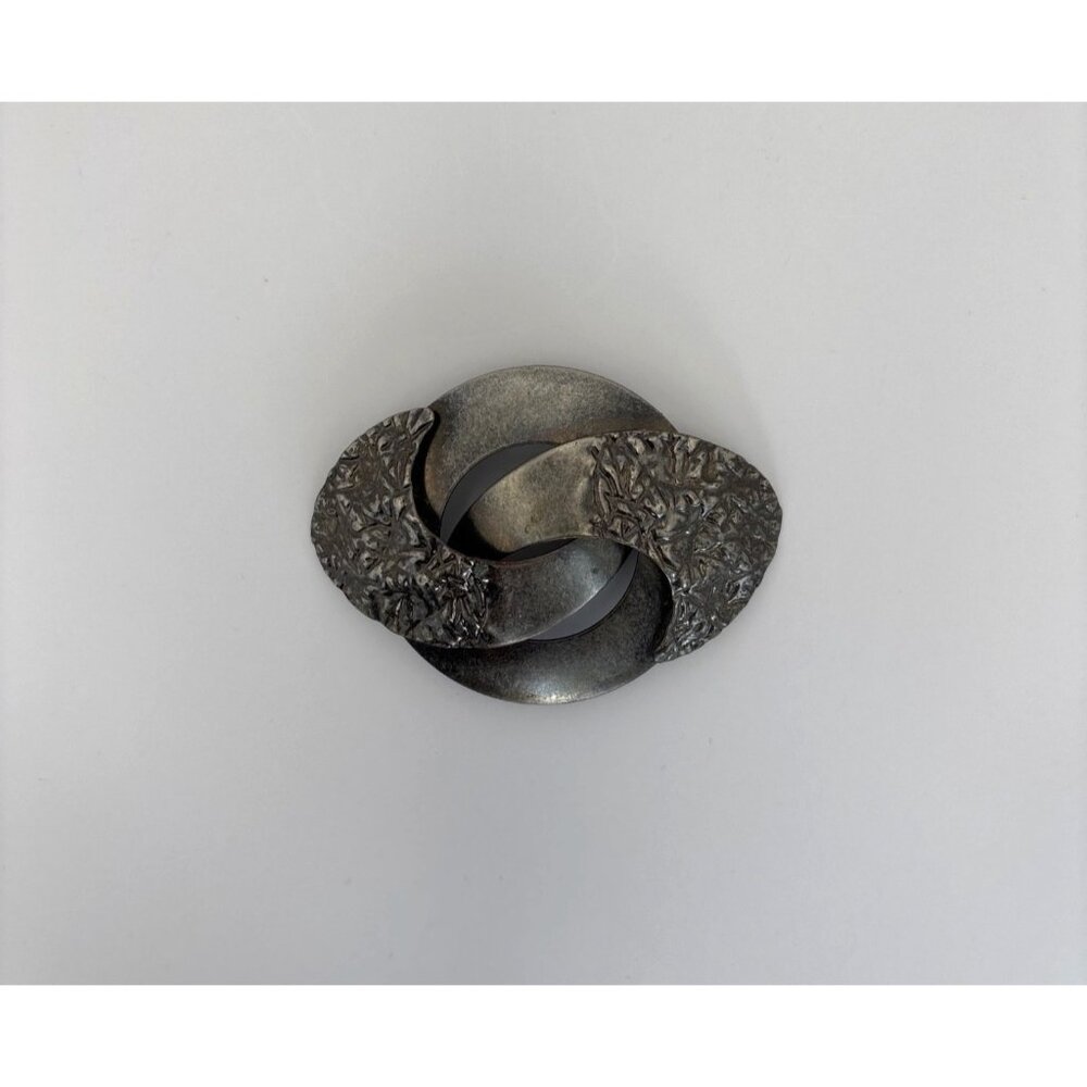 Vintage Silver Tone Interlocking Circle Brooch Smooth Hammer Textured Design